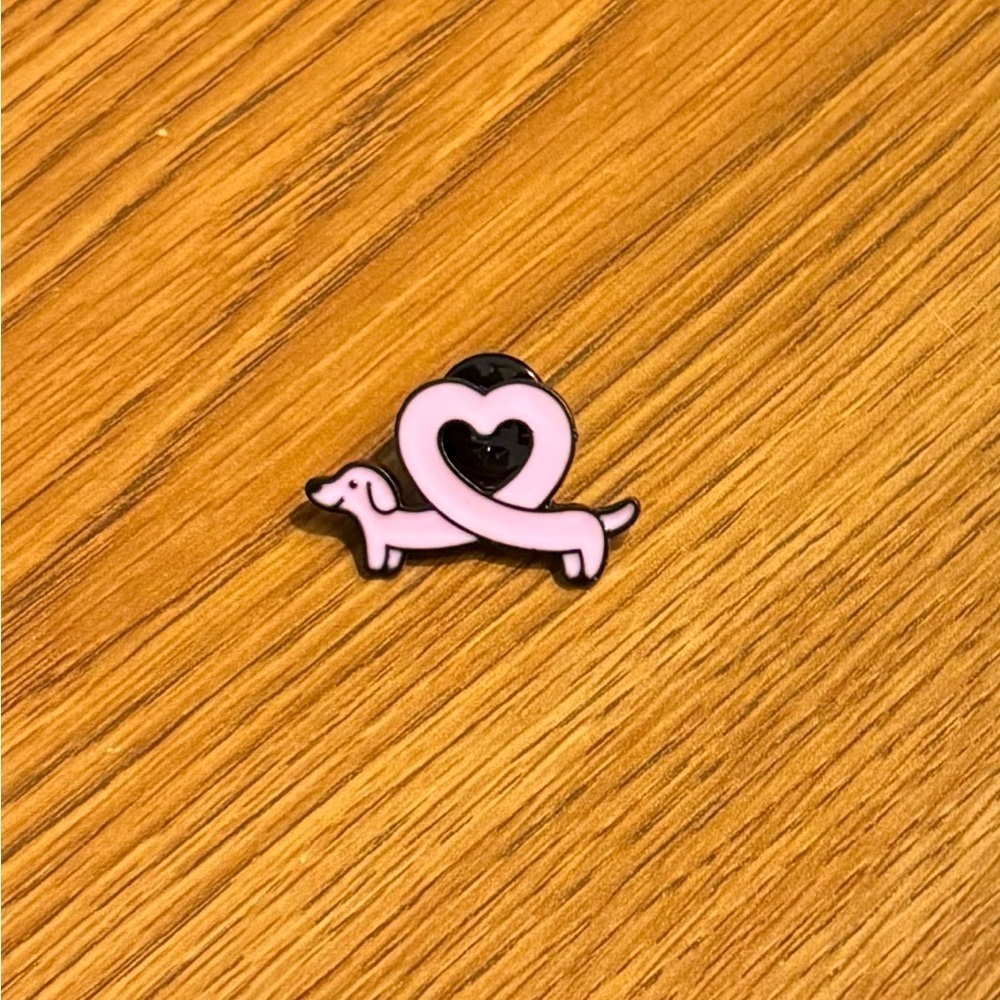 Women’s Accessories Adorable Pink Dachshund Heart Enamel Pin with Black Accents